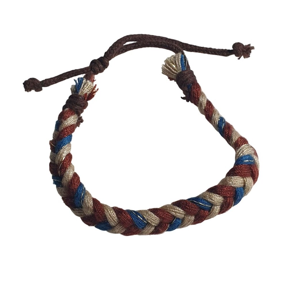 Handmade Braided Rope Friendship Bracelet Brown Blue Adjustable Slide Boho Core